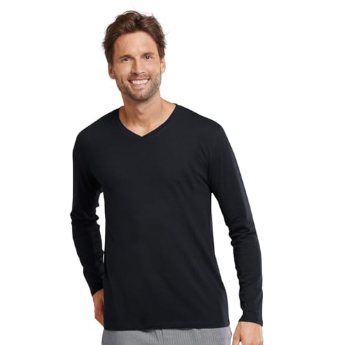 Schiesser Herren Mix & Relax Langarmshirt V-Ausschnitt Schlafanzugoberteil, Schwarz (Schwarz 000), X-Large (Herstellergröße: 054)