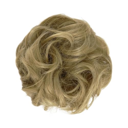 Haarteil Haargummi Synthetischer Haarknoten, unordentlicher Chignon, Pferdeschwanz, Haarverlängerung, elastisches Gummiband, Haargummis for Frauen, blond, braun, gewellter Dutt Haarverlängerung(Q-24)