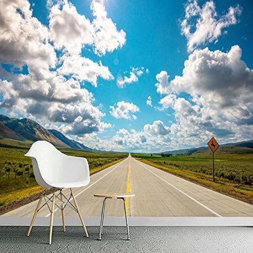 XLMING Blauer Himmel, Weiße Wolken Und Grünlandkulisse Küche Esszimmer Arbeitszimmer Wohnzimmer TV Hintergrund Wand 3D Tapete-350cm×256cm