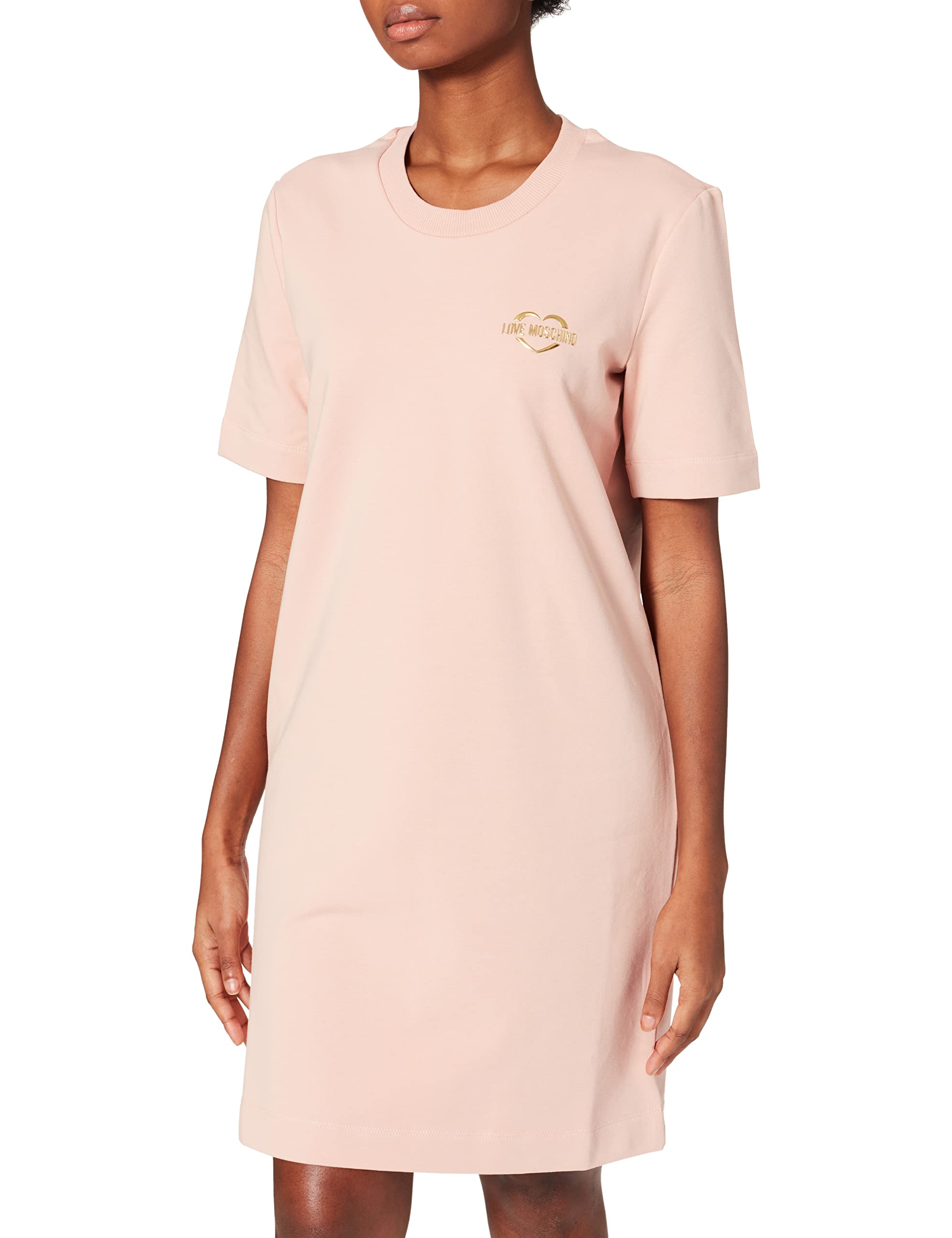 Love Moschino Womens Regular fit t-Shirt Brushed Stretch Cotton Fleece Dress, Powder PINK, 42