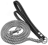 DHGTEP Hundeleine Seil Schwere Edelstahl O-Leine Outdoor-Training Kette Braun Schwarz PU Leder Griff Leine für Mittlere und Große Hunde (Color : Silver 10mm, Size : 100cm)