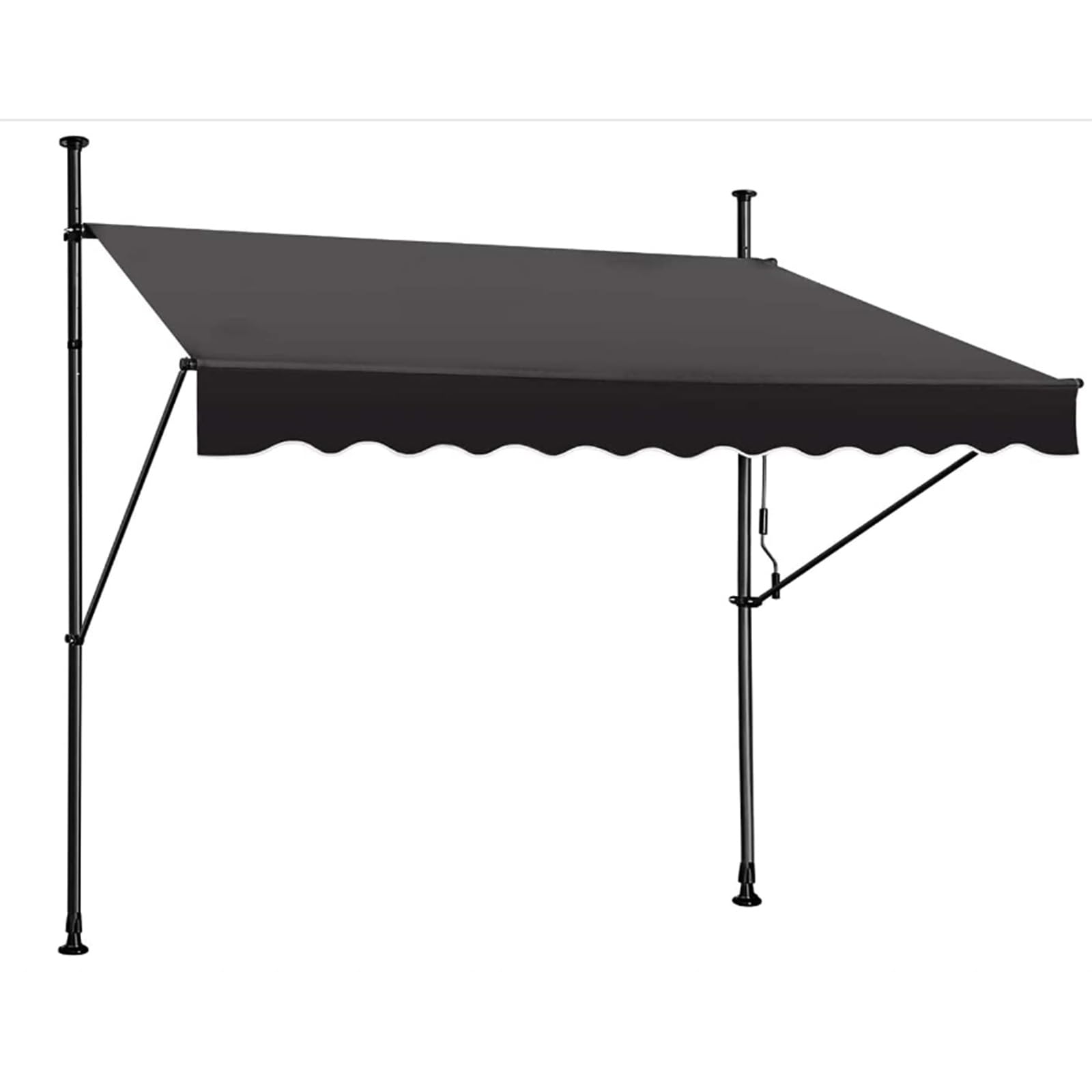 Graues Sonnenschutztuch + graue Halterung, manuell einziehbare Markise, höhenverstellbarer Sonnenschutz, 100 % Polyester, Outdoor-Baldachin (250 x 120 cm)