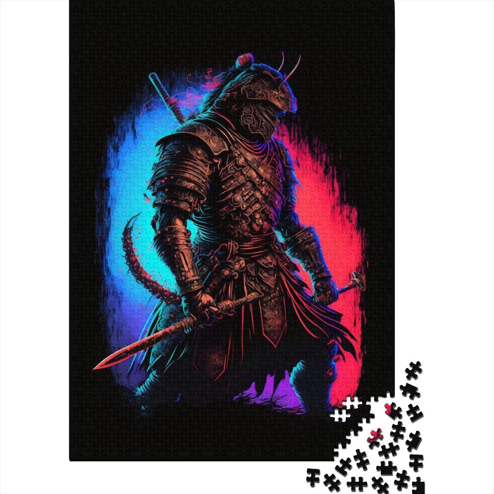 Neon-Samurai-Puzzle für Erwachsene, Teenager, 1000 Teile, Puzzle, Puzzle für Erwachsene, Lernspiel, Herausforderungsspielzeug, 75 x 50 cm