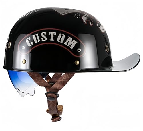 Baseballkappen-Helm, halber Vintage DOT/ECE-zugelassener Moped-Stil-Helm für Coole Motorrad-Cruiser-Roller, für Männer und Frauen G,L 55-57 cm