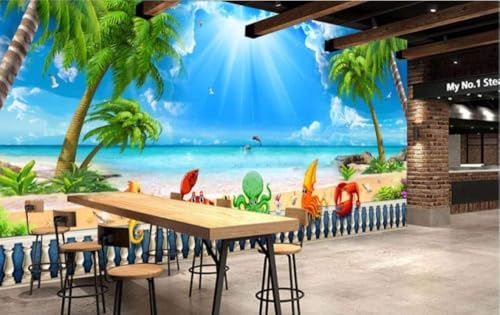 Delfin Blauer Himmel Tintenfisch Hummer 3D Tapete Poster Restaurant Schlafzimmer Wohnzimmer Sofa TV Dekorative Wand-300cm×210cm