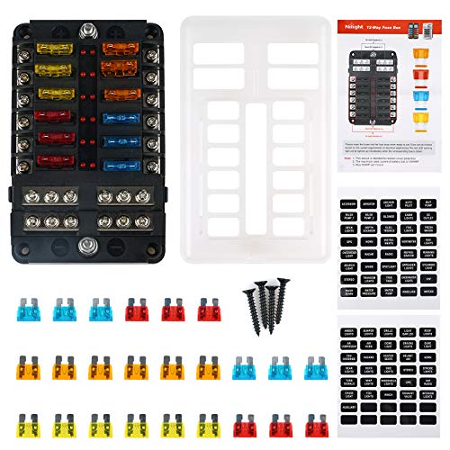 12-Fach Blade-Sicherungskasten, Sicherungshalter-Boxblock mit negativem Buswagen Standard-Blade-Sicherungskasten mit LED-Anzeige für Boot Wohnmobil Wohnwagen Solaranlage KFZ Auto