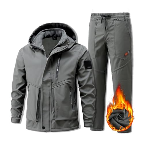 Wasserdichte Herren-Skianzüge, Herren Winter Warm Kapuzen Skianzüge Jacke Und Hose Set, Windundurchlässige Wasserdichte Atmungsaktive Skianzüge, Für Die Arbeit Im Freien, Skifahren ( Color : Gris , Si