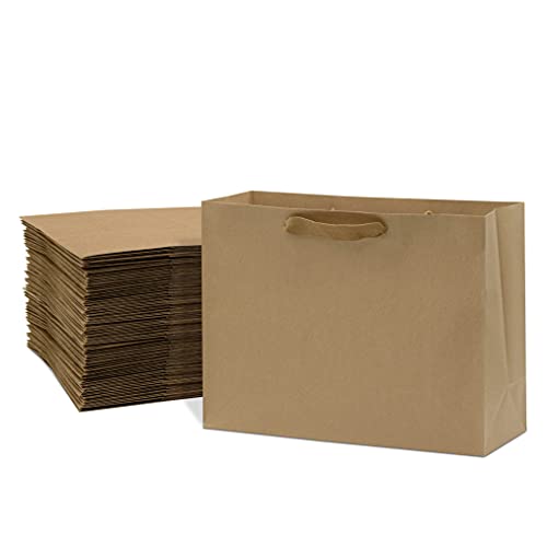 Braune Kraftpapiertüten mit Baumwoll-Twill-Griffen, 16 x 6 x 12 x 6 cm, 50 Stück, für Geburtstagspartys, Restaurants, zum Mitnehmen, Einkaufen, Merchandise, Party, Einzelhandel, Geschenktüten