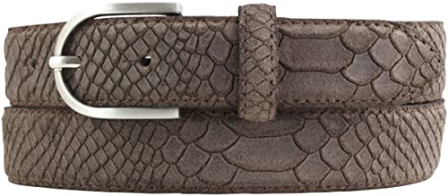 BELTINGER Damen-Gürtel mit Pythonprägung 3 cm | Leder-Gürtel für Damen 30mm Schlangen-Optik | Schlangen-Muster Python-Muster | Braun 90cm