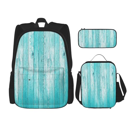 3-in-1 Büchertaschen-Set mit Holzplanken-Textur-Tapetendruck, Rucksack für Mädchen, Jungen, Schultaschen, Teenager, Lunchbox und Federmäppchen, 3-in-1-Büchertaschen-Set, Schwarz, Einheitsgröße