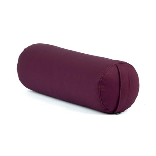 Bodhi | Yoga Bolster ECO | 100% Bio-Baumwolle | Yogarolle mit Bio Dinkelfüllung | Waschbarer Bezug | Yogakissen rund für Restoratives Yoga Übungen | Groß 65 x 22 cm | lila