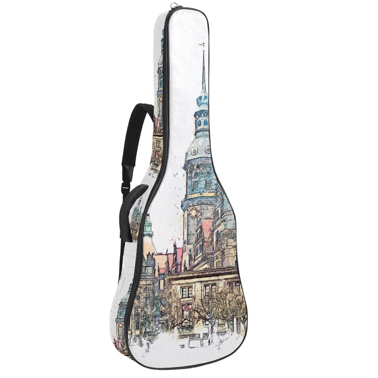 Gitarrentasche Schutz- und Transporttasche für akustische und klassische Gitarren wasserfest und gepolstert Aquarellstadt 108.9x42.9x11.9 cm