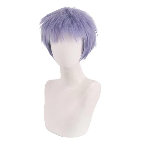 WCCNKK Wig Anime Cosplay Tokyo Revengers Mitsuya Takashi Cosplay Perücke Grau-Blau-Lila Kurzes Haar Hitzebeständiges Kunsthaar, Mit Perückenkappe, Dekorative Accessoires, Anime-Geschenk