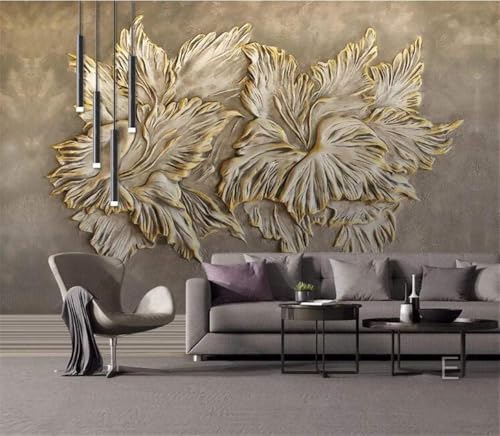 Geprägte Goldblume 3D Tapete Poster Restaurant Schlafzimmer Wohnzimmer Sofa TV Dekorative Wand-200cm×140cm