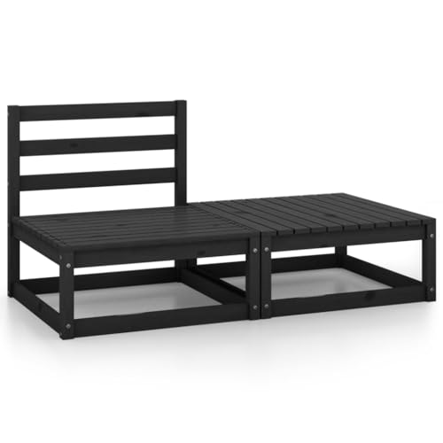 Home Items, Garten-Lounge-Set, Schwarz, massives Kiefernholz, Anzugmöbel, 2-teilig