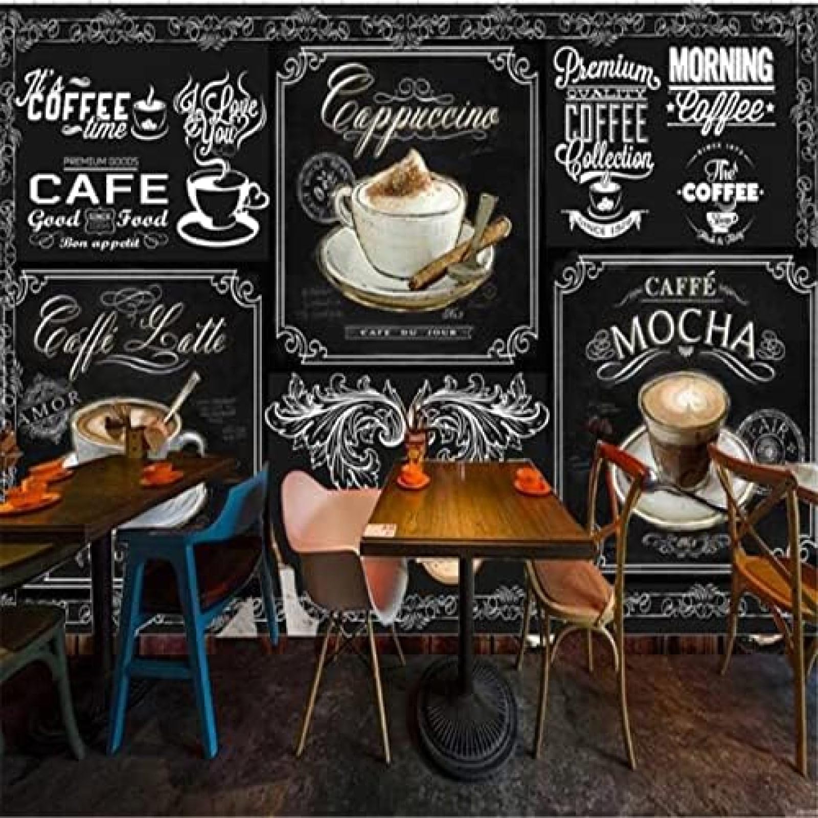 XLMING Vintage Hand Gemalt Kreidetafel Kaffee Catering Dekor 3D Tapete Wohnzimmer Sofa Schlafzimmer Esszimmer Home Dekoration Wand-400cm×280cm