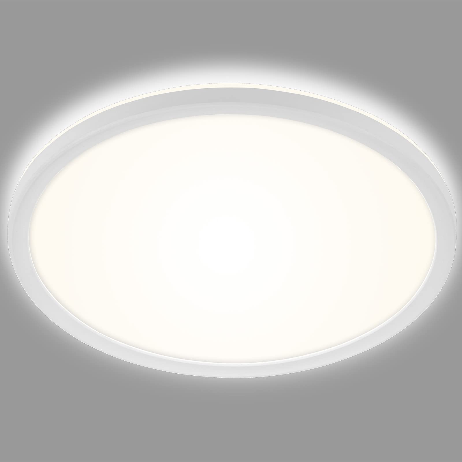 BRILONER Leuchten – LED Bad Deckenleuchte mit Backlight, IP44 LED Badezimmerlampe, ultraflach, neutralweißes Licht, Weiß, 420x35 mm (DxH), 3643-416