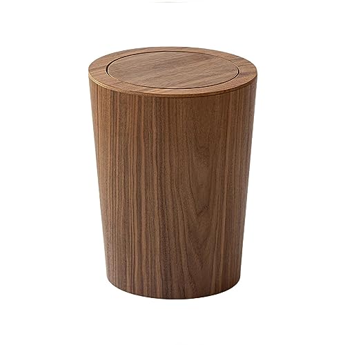 Geruchsdichter mülleimer/gartenhelfer Einfacher Holz-Mülleimer, 8 l, Holzmaserung, rund, kreativer Haushalt mit Deckel, Klappdeckel, dekorativer Mülleimer, Papierkorb Mülleimer mit deckel(Walnut color