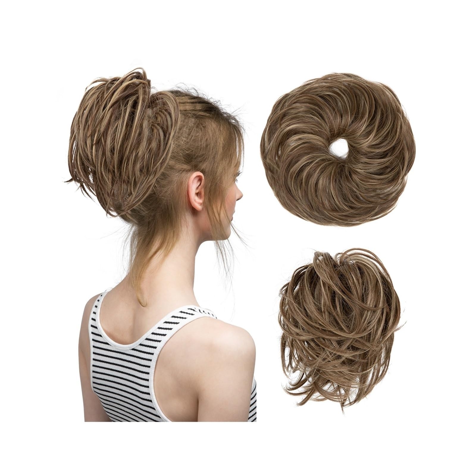 Haarteile Haarknoten Synthetisches, gefälschtes, unordentliches Dutthaar, lockiges Band, Haarteil, Haargummi, Scrunchie, Wickelstück, elastisches Haar, Chignon, Cheveux, Schwanz, Hochsteckfrisur for D