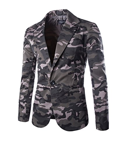 Herren Lässig Camouflage Slim Fit Blazer Anzugjacke Sakko Blazer Casual Sakko Grau M