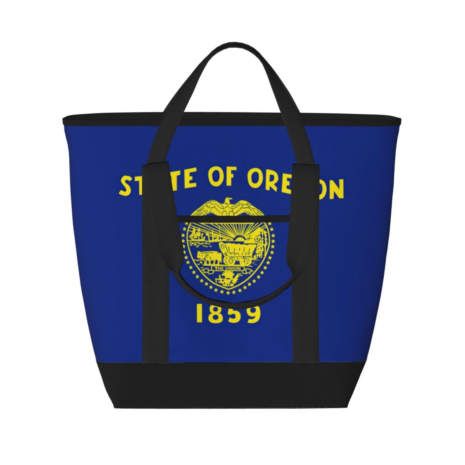 YQxwJL Isolierte Kühltasche mit Oregon-Flagge, großes Fassungsvermögen, Einkaufstasche, Reisetasche, Strand, wiederverwendbare Einkaufstasche für Erwachsene, Schwarz, Einheitsgröße