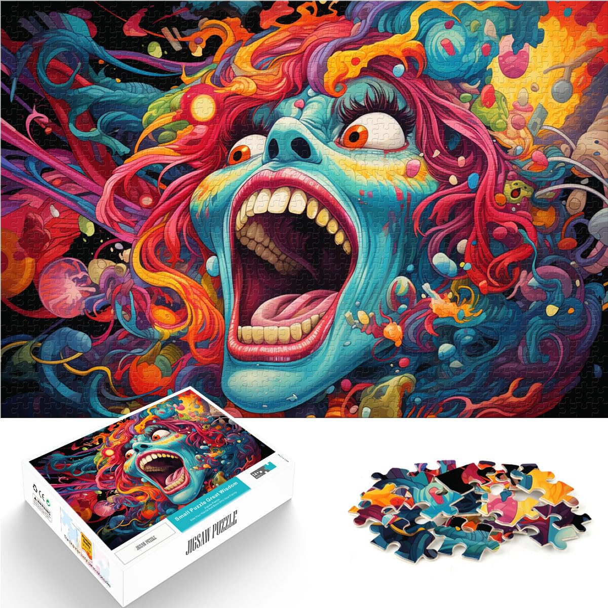 Puzzles, Geschenke, Spielzeug, Buntes psychedelisches Monster, 1000-teiliges Puzzle für Erwachsene, Holzpuzzle, einzigartige Heimdekoration und Geschenke, 1000 Teile (50 x 75 cm)