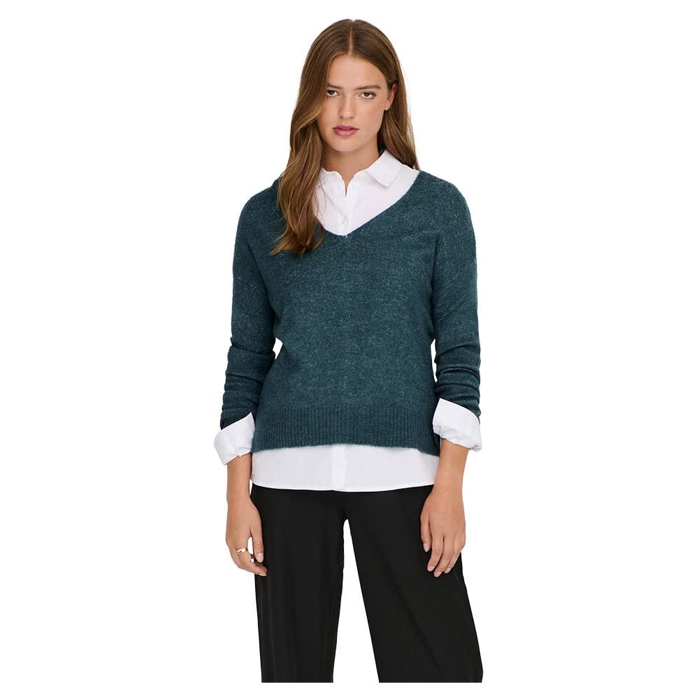 JdY Damen Jdyelanora L/S V-Neck Pullo. KNT Noos Strickpullover, Atlantic Deep/Detail:Melange, L EU