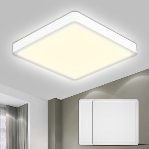 LQWELL® Deckenleuchte LED Deckenlampe, IP44 Wasserfest Badlampe Quadrat Flach 18W 4000K 1600LM Modern Schlicht Lampe Dünn für Wohnzimmer Badezimmer Schlafzimmer Küche Flur Keller Büro, 220 * 24mm