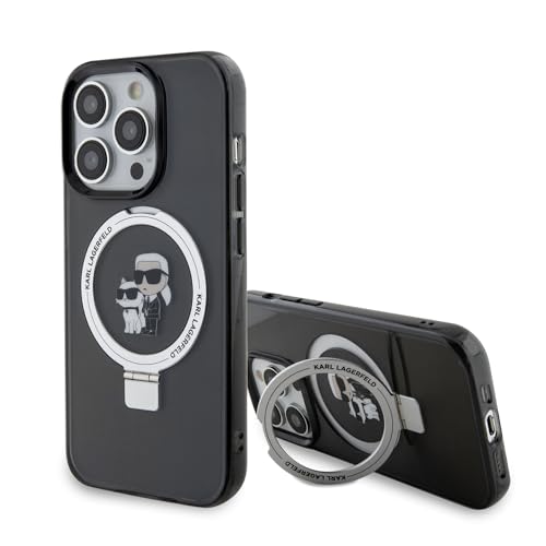 CG MOBILE Karl Lagerfeld Magfit Ringstand Hülle für iPhone 15 Pro Max (Schwarz)