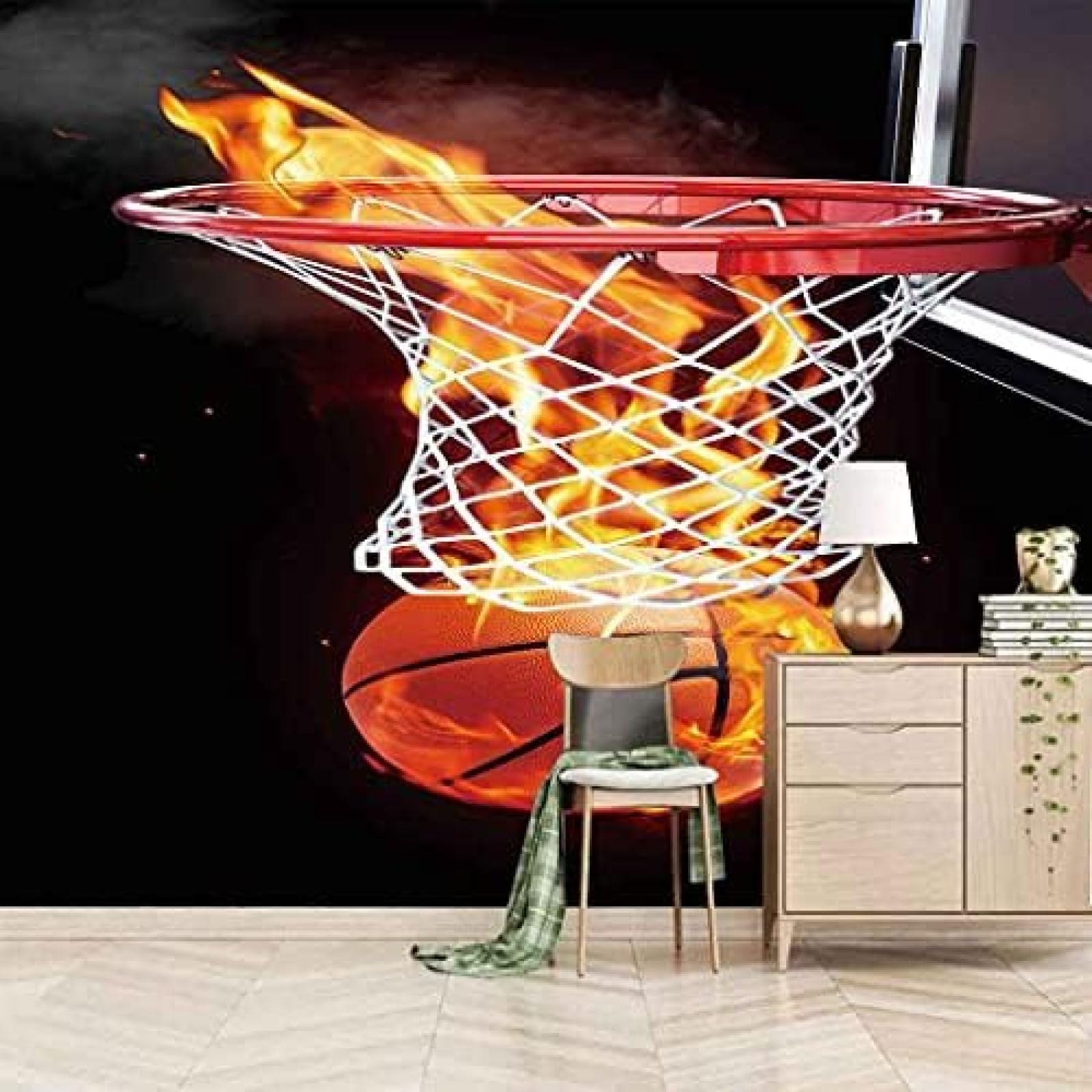 XLMING Flames Sport Basketball Küche Esszimmer Arbeitszimmer Wohnzimmer TV Hintergrund Wand 3D Tapete-350cm×256cm