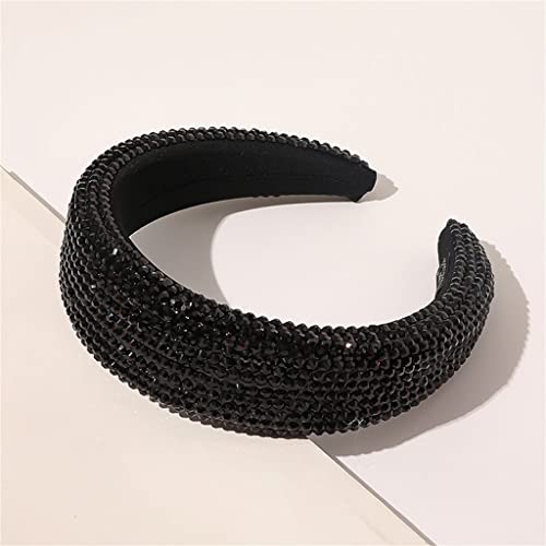 Glänzender Vollkristall-Kopfreif mit breiter Krempe, Damen-Strass-Stirnband, Schwammspitze, Diamant-Haarschmuck(Black)