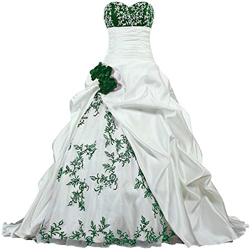 Zorayi Damen Elegante Kapelle Zug Prinzessin Ballkleid Brautkleid Hochzeitskleider Elfenbein & Grün Größe 42