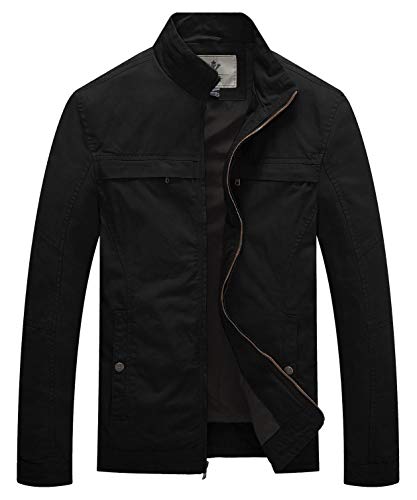 WenVen Herren Militär Jacke Leicht Jacke Übergang Feldjacke Cargojacken Kurzjacke Jacke Büro Cotton Jacke Blouson Baumwolle Jacke Sommerjacke Schwarz S