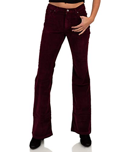 Slim Fit Stretch Cordhose weinrot Bootcut Schlag, Bordeaux Rot, 33W / 30L