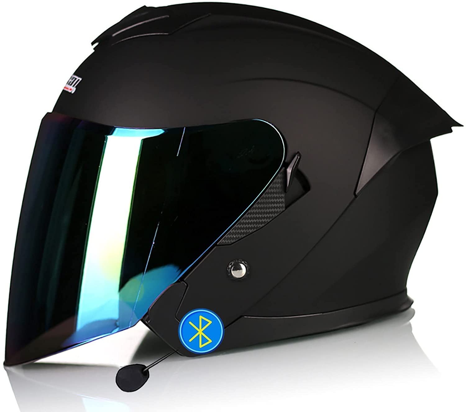 Bluetooth Motorradhelm,DOT/ECE Zertifiziert Retro 3/4 Jethelme Motorradhelm Herren Damen mit HD Doppelvisier,Rollerhelm Jethelm ScooterHelm Biker Chooperhelm (Color : A, Größe : 2XL=63-64cm)