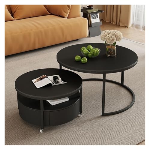 zhongqunli kleiner Couchtisch Rock Slab Couchtisch Home Runde Kombination Retro Couchtisch Schwarzer Couchtisch Eisen Wohnzimmer Mobiler Couchtisch mit Rollen ästhetischer Couchtisch(Schwarz)