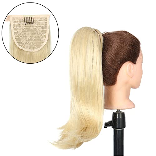 Pferdeschwanz Haarteil Synthetischer gerader Pferdeschwanz Wrap-Around-Clip in Haarverlängerungen aus Haar-Naturhaarteil-Faser schwarzblonder Pferdeschwanz Pferdeschwanz Haarverlängerung(Color:P2/613)