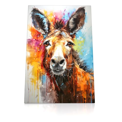 Esel - Leinwand Bild - Wandbild XXL Kunst Druck Wand Deko Modern Art Splash Bunt (60 x 40 cm, Leinwand)