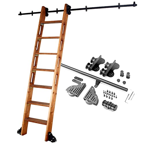 Bibliotheks-Schiebeleiter-Hardware-Kit, 3,3-20-Fuß-Scheunentor-Schiebeleiter-Schienen – Schwarzes Stahl-Rundrohr mit Bodenrollen (Keine Leiter) (Size : 20ft/600cm Track kit)