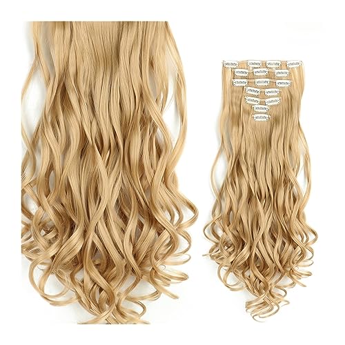 Clip-in-Haarverlängerungen 24-Zoll-Clip-in-Haarverlängerungen, lang, gewellt, 7 Stück, 16 Clips in Haarverlängerungen, lange gewellte synthetische blonde schwarze Haarteile, hitzebeständiges Kunsthaar