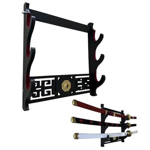 Z-fiber Schwert Wandhalterung Schwerthalter Display Stand Gepolstert Katana Wakizashi Genji und Samurai Schwerter Klatschmuster,3 Tier