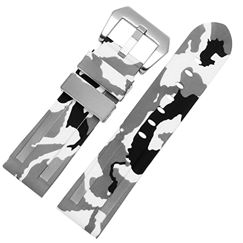 SCRUBY Silikon Uhrband für PAM111 386 441 Serie Armband Gurte 20mm 22 mm 24 mm 26 mm wasserdichtes Sport -Tarnarmband(Camo white silver,26mm)