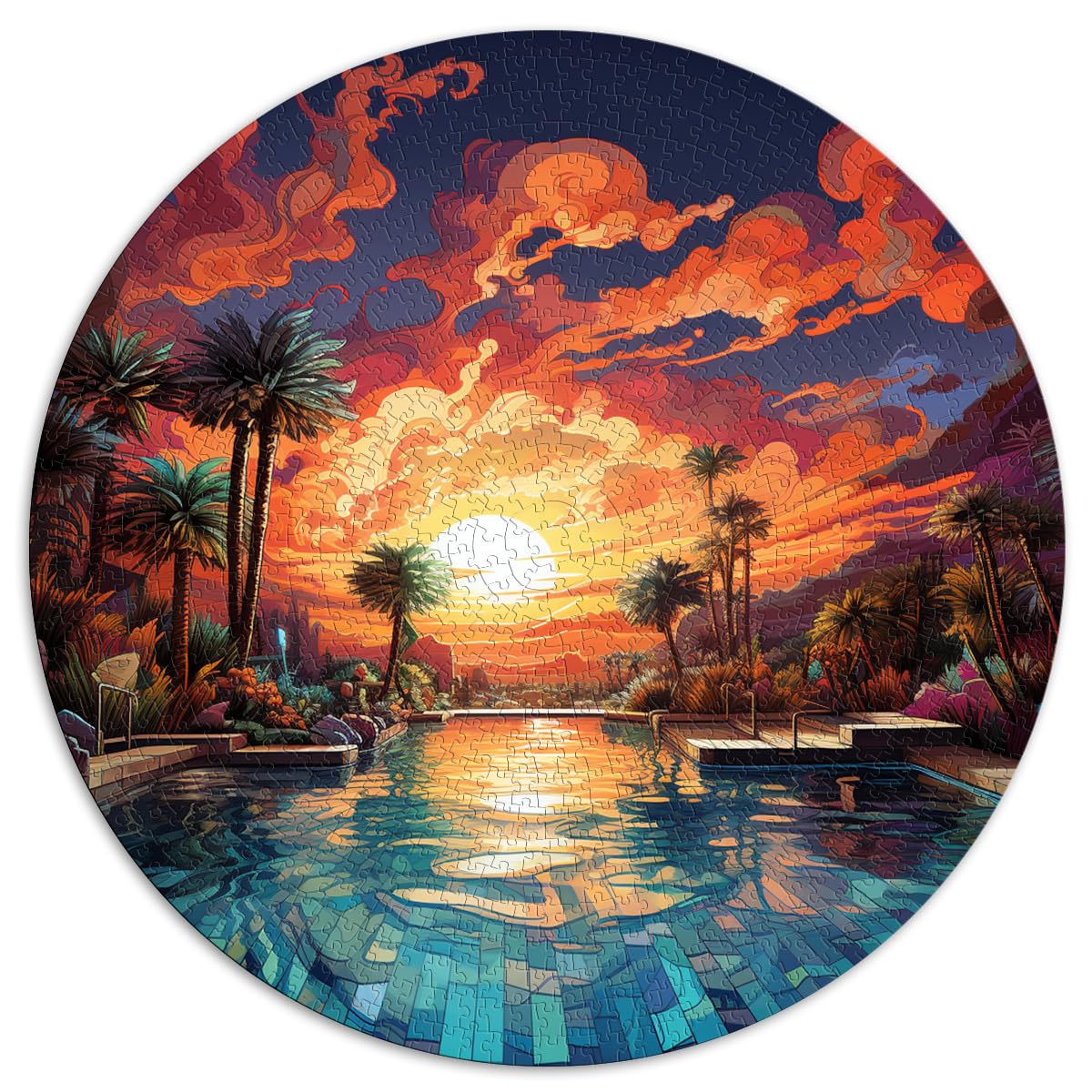 Puzzles Dreamy Poolside Sunset für Erwachsene Puzzles 1000 Stück Puzzles 26,5x26,5 Zoll Lernpuzzle Familienspiel für und