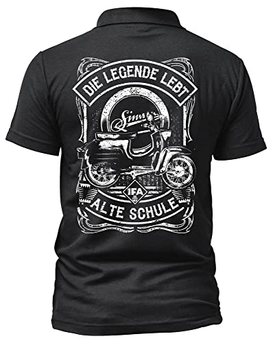 Alte Schule Simson Herren Poloshirt | DDR Shirt - Logo - Kurzarm - Nostalgie - Ossi - Motorrad - Moped - IFA Shirt | Schwalbe Schwarz (S)