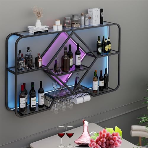 Weinregal, wandmontierte Barregale mit Weinglashalter – Likörregal, Minibar für die Aufbewahrung in der Küche – Glasregale, Wand-Barschrank, Ausstellungsregal für Likörflaschen – Eck-Kaffeeb