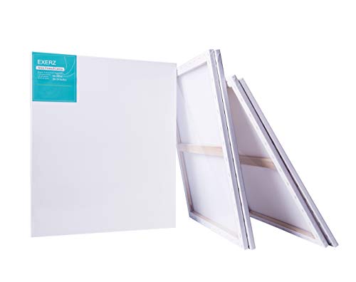 EXERZ 50x60cm Keilrahmen - 4 Packung/Leinwand Gerahmte Kunstleinwände/ 280GSM/ Vorgespannt 100% Baumwolle/dreifach grundiert/Ohne Säure/mittelkörnig / 1.7cm dick