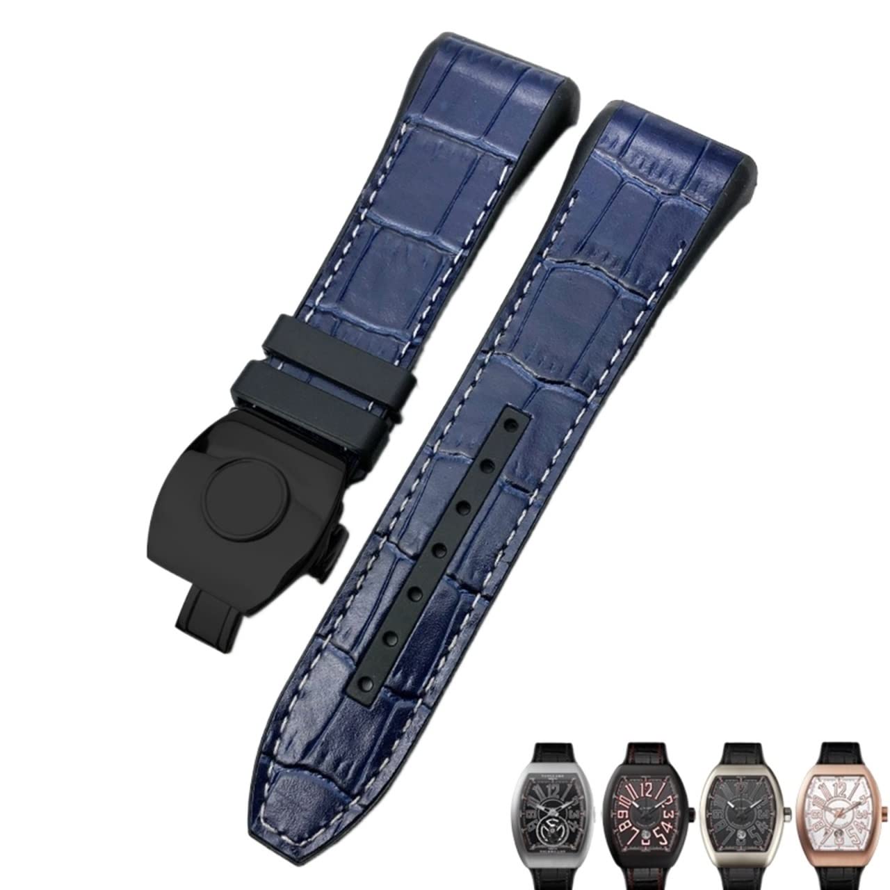 NEYENS Uhrenarmband für Franck Muller, 28 mm, Rindsleder, Silikon, Nylon-Gummi, Faltschnalle, Uhrenarmbänder für Herren, 28mm, Achat