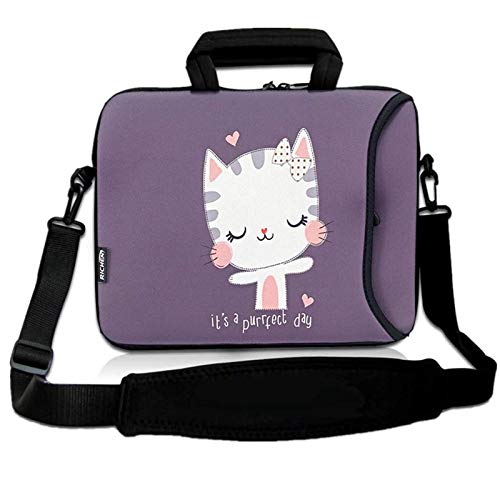 RICHEN Laptop/Chromebook/Ultrabook/MacBook Pro Air Notebook PC Messenger Bag Tablet Reisetasche Neopren Griff Sleeve mit Schulter (27,9-33,8 cm (11-13,3 Zoll), süße Katze)