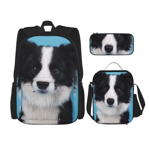 DENMER Mehrzweck-Schulranzen Marienkäfer mit passendem Federmäppchen und Lunchtasche Set - Ihre stilvolle All-in-One-Lösung, Border Collie, Einheitsgröße