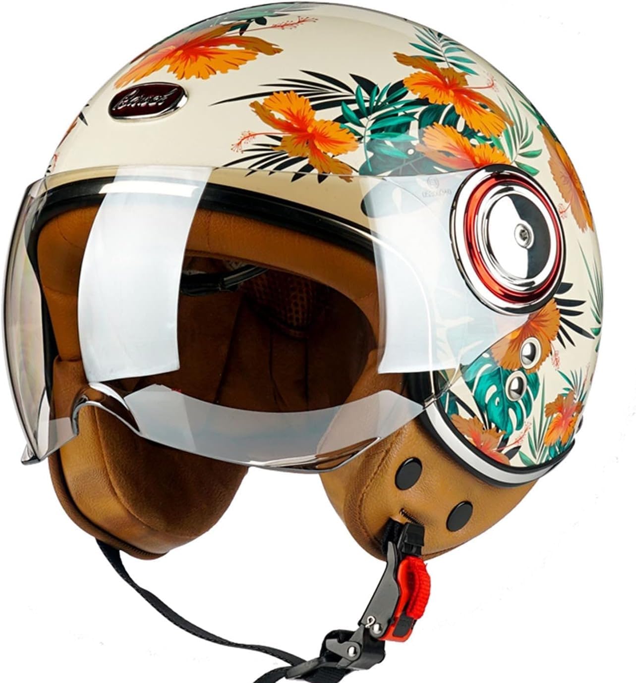 Retro-Halbjet-Helm Mit Offenem Gesicht,Rollerhelm,DOT/ECE-Zugelassener Motorrad-Schalenhelm Mit Visier,Offenes Gesicht, Klassischer Vintage-Jet-Motorradhelm Für Männer Und Frauen D,XL59-60cm